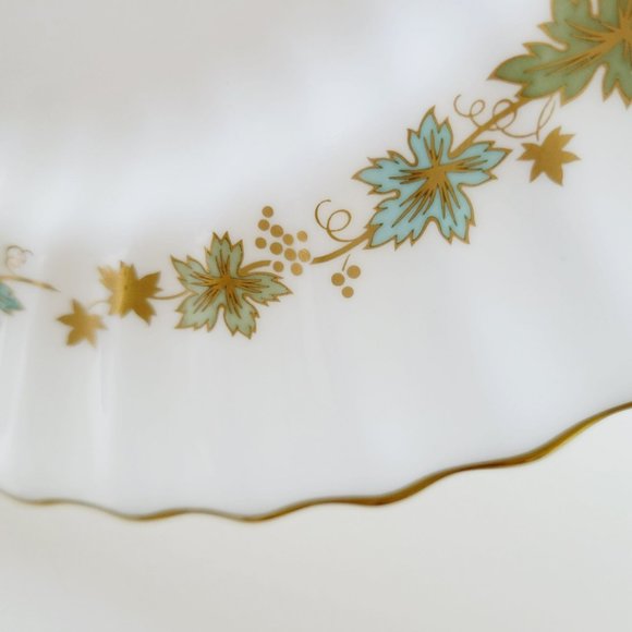 Royal Doulton Piedmont Dinner & Bread Plate Set, Green Gold Leaves Swirl Rim VTG - Picture 7 of 14